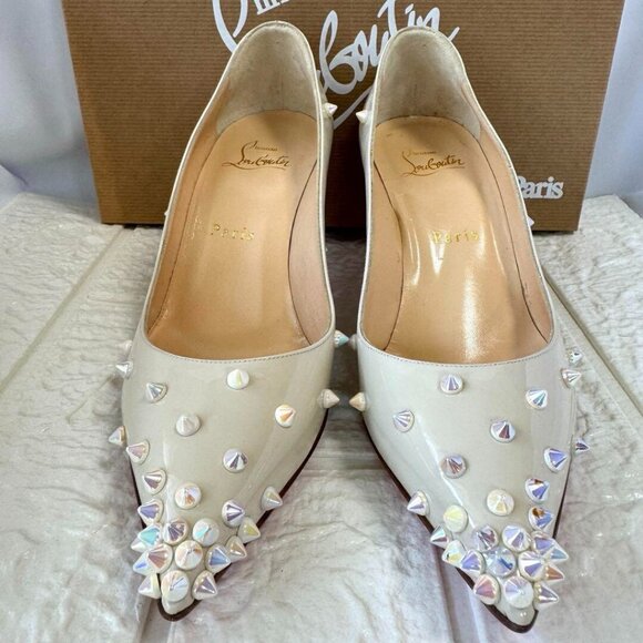 Christian Louboutin Pumps Metallic Glitter DEGRASPIKE 70 PATENT Ivory - Picture 2 of 15